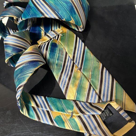 Ermenegildo Zegna Hand Painted SilkTie Striped Necktie Abstract Art Upcycle Red - Picture 2 of 7